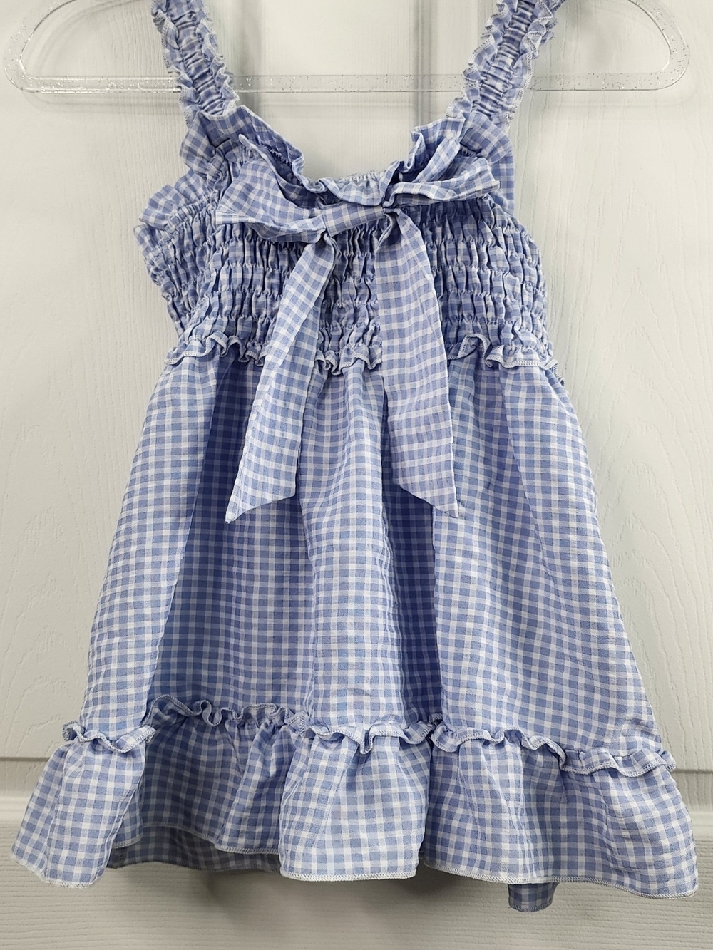 Blue & White Gingham Smocked Cami Top with Bow Size Large
